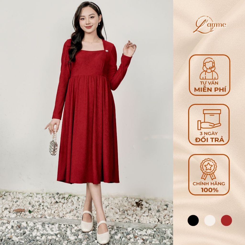 Đầm bầu thiết kế Jolie Dress váy bầu thu đông dài tay cổ vuông thanh lịch thời trang By Lamme