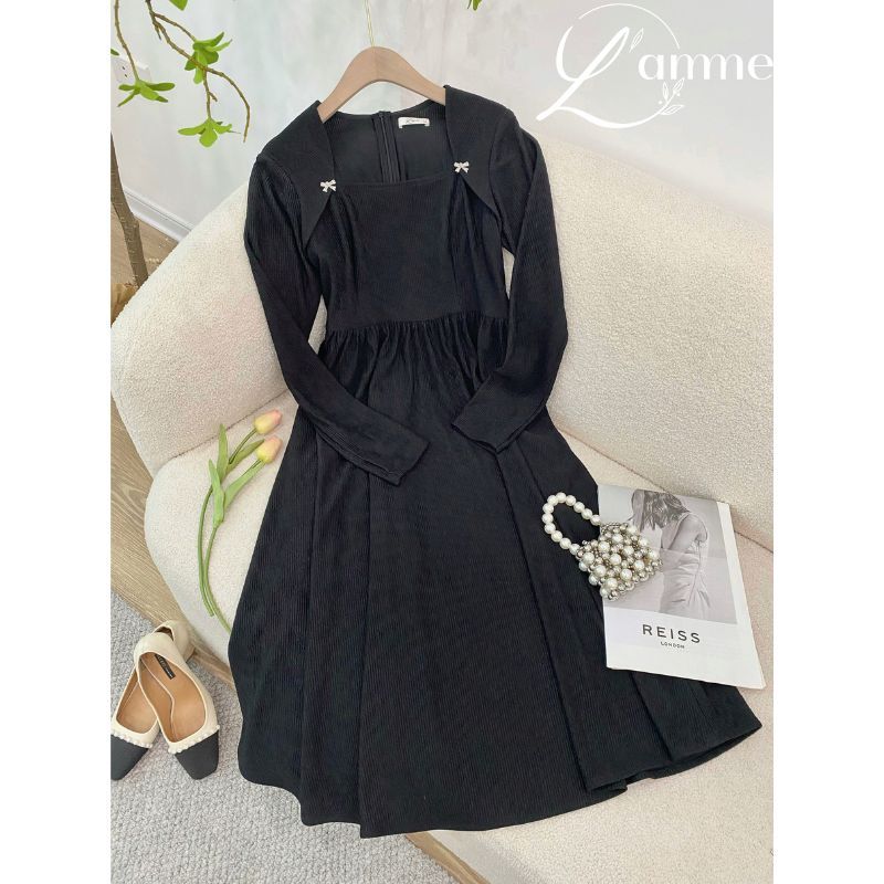 Đầm bầu thiết kế Jolie Dress váy bầu thu đông dài tay cổ vuông thanh lịch thời trang By Lamme