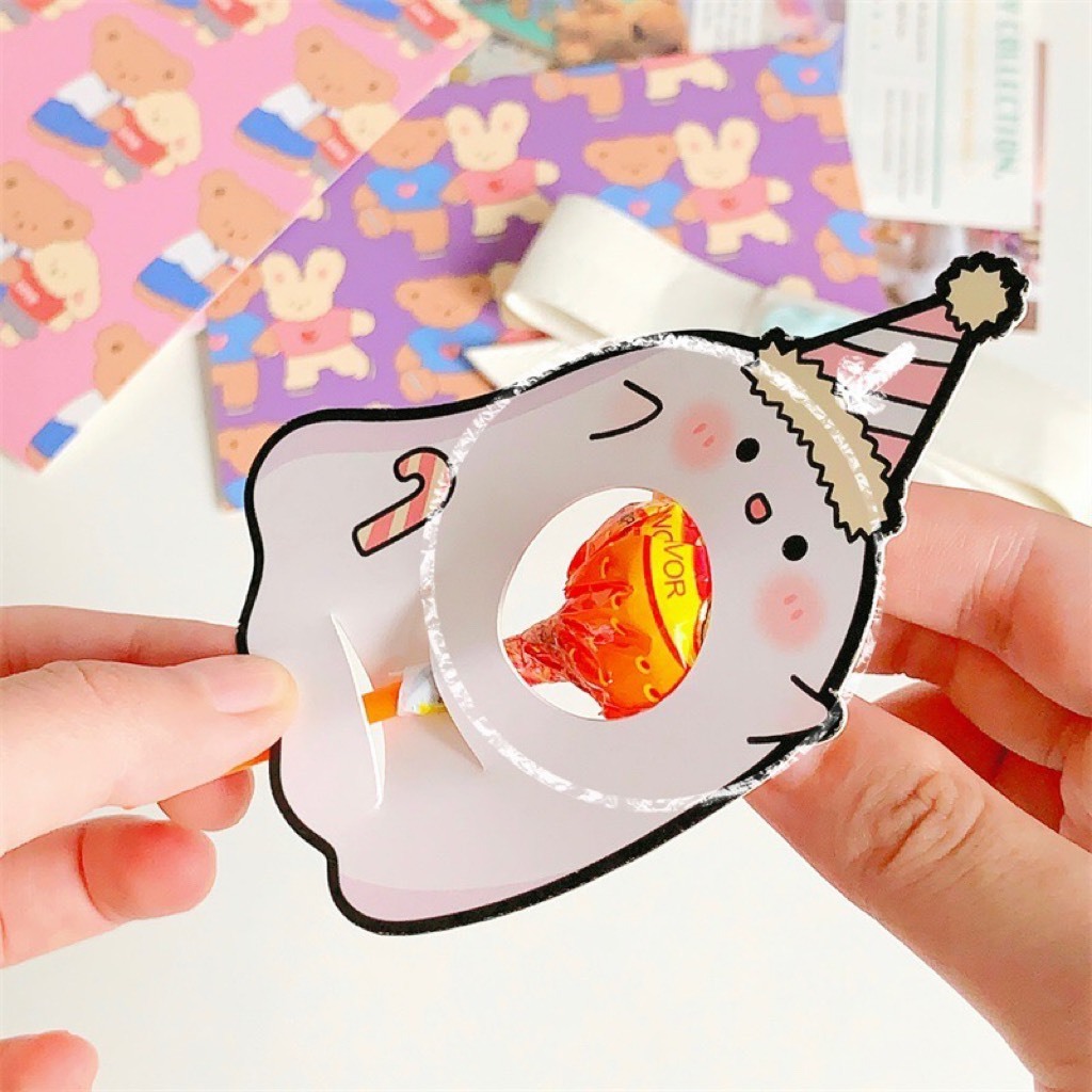 Set Thẻ Giấy Gắn Kẹo Mút Quà Tặng Sinh Nhật Giáng Sinh Dễ Thương