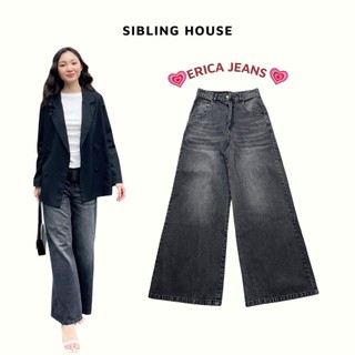 Quần jeans ống rộng suông dài phối túi trước sau wax đen xám Erica Jeans - Sibling House