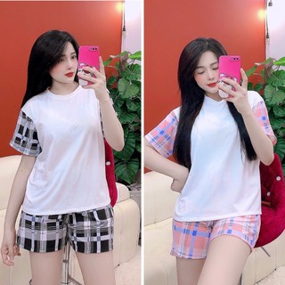 Đồ Bộ Thun Nữ thun mặc nhà phối bèo áo - DUICR