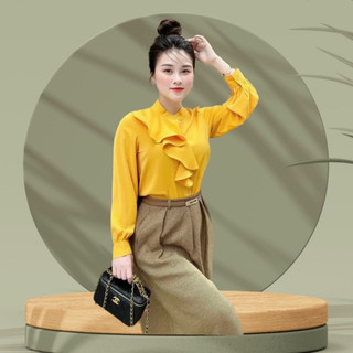 Áo sơ mi nữ công sở chất lụa mềm mát phối viền bèo vai ngực - L03
