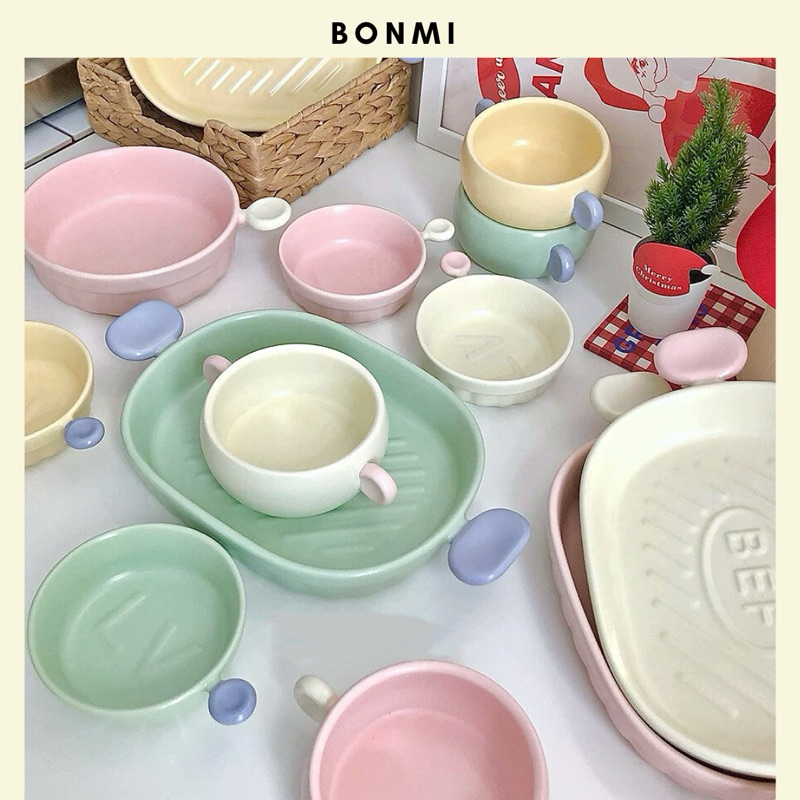 Set tô đĩa Candy mix màu Hàn Quốc, chất liệu gốm sứ cao cấp