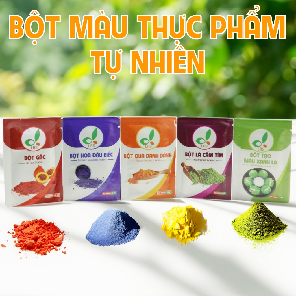 Bột màu thực phẩm, lá cẩm, hoa đậu biếc, gấc, lá gai, khoai lang tím, dành dành gói 5gr