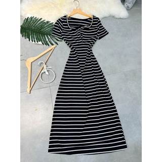 Đầm body chữ A vải thun cotton lụa dày xịn xò co giản, đầm khoét eo, váy 2 dây, đầm rút dây
