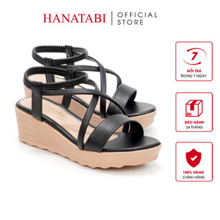 Giày Sandal Nữ Đế Xuồng Pu Siêu Nhẹ Cao 5cm Hanatabi Quai Chéo Hậu Thun (35-40) Mã HNSD5F937