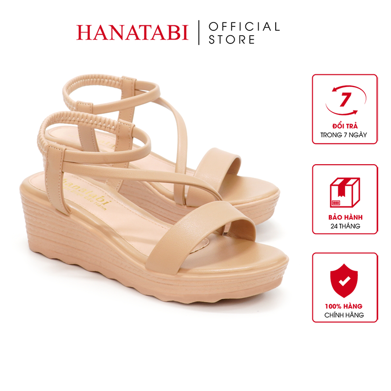 Sandal Nữ Hanatabi Quai Chéo Đế Xuồng Siêu Nhẹ Cao 5cm Hậu Thun Mã HNSD5F938