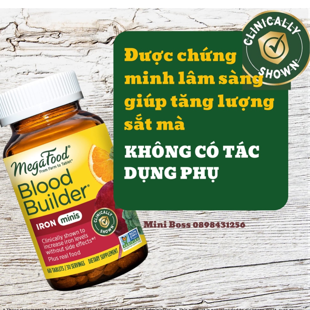 Viên uống sắt MegaFood thuần chay không gây táo bón Blood Builder dùng được cho mẹ bầu