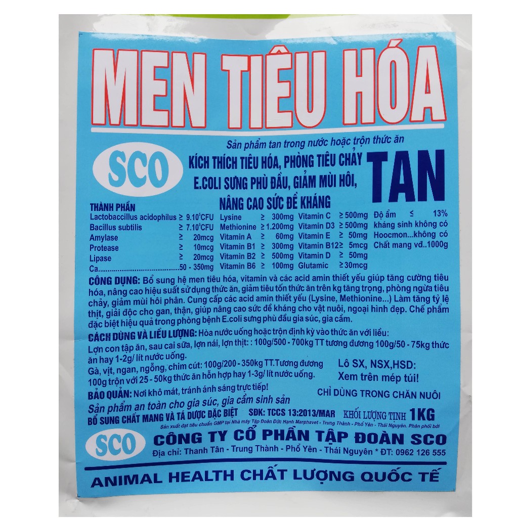 1 gói Men tiêu hóa 100g dùng kích thích tiêu hóa, phòng tiêu chảy, giảm mùi hôi, nâng cao sức đề kháng.