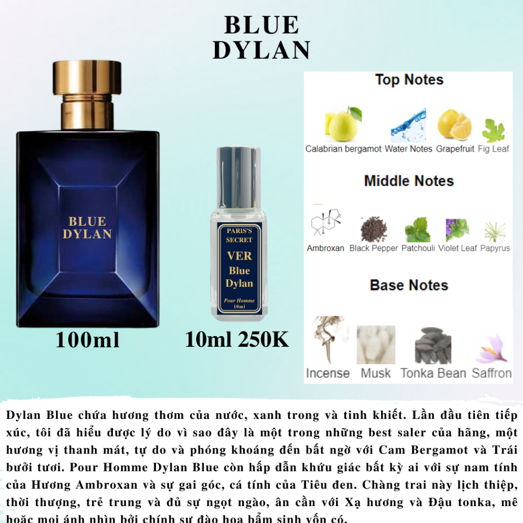 Nước hoa Nam - Ver Blue Dylan Pour Homme EDT thanh lịch, phóng khoáng