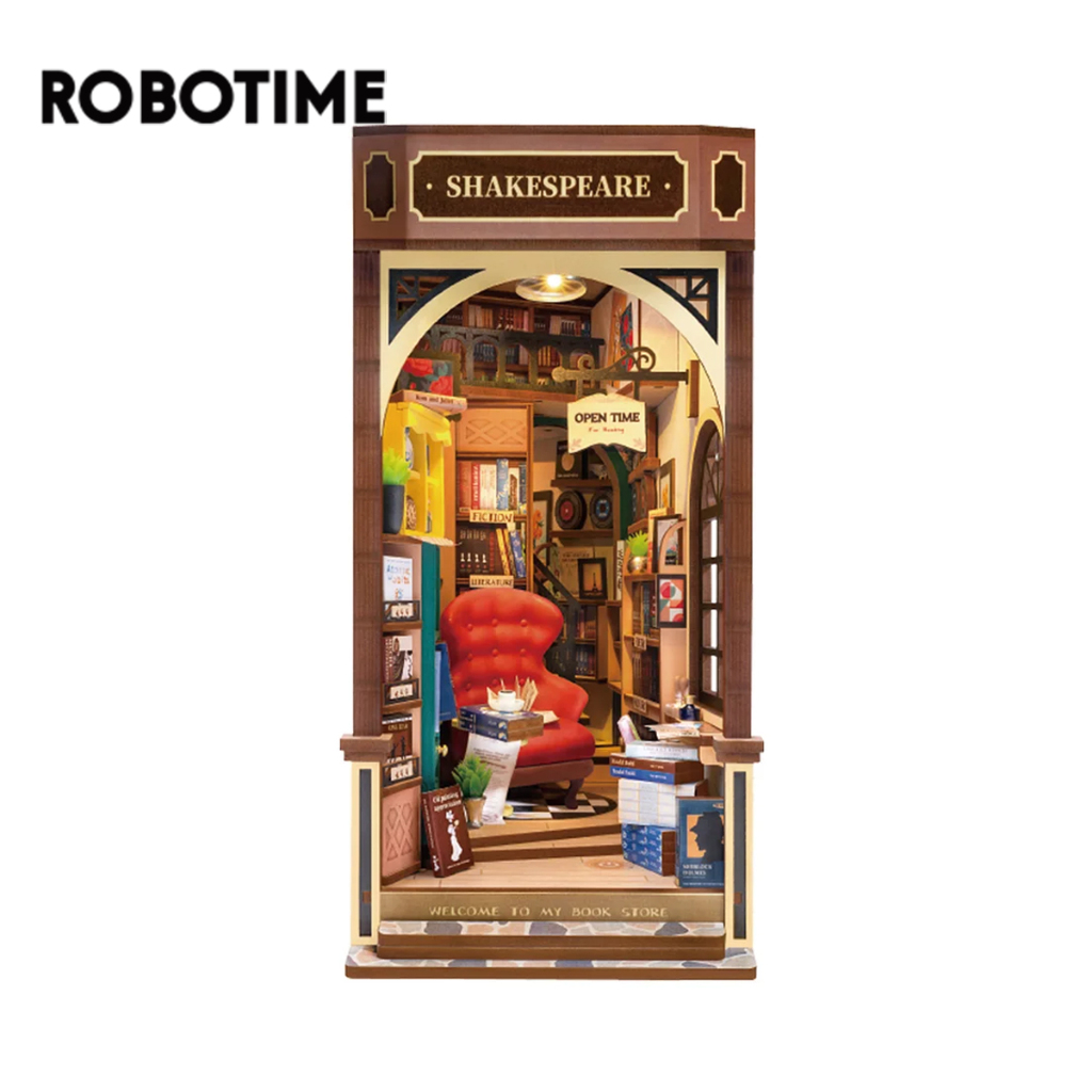 Robotime mô hình tự lắp ráp Book Nook trang trí giá sách. Rolife Bookstore DIY Book Nook TGB07. TẶNG