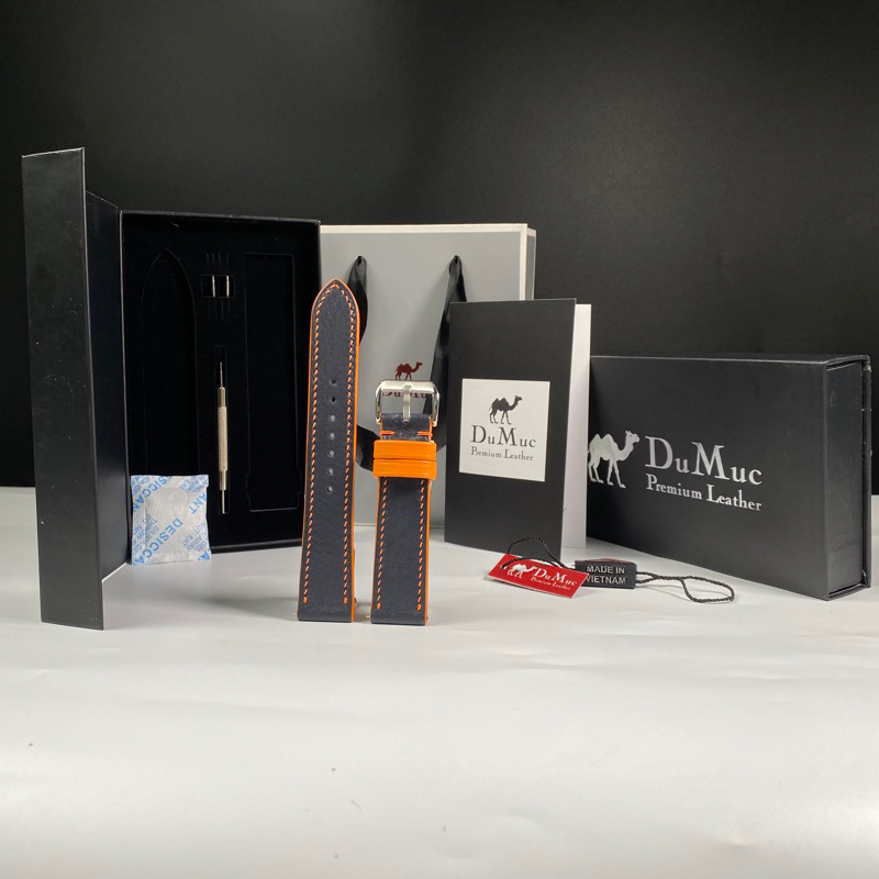 Dây da đồng hồ DU MỤC Leather Da Swift Hass Leather from Pháp - Black & Yellow
