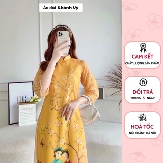 Áo dài cách tân dáng suông 4 tà màu vàng