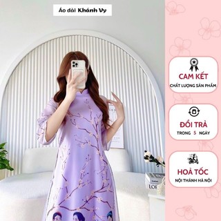 Áo dài cách tân dáng suông màu tím 4 tà