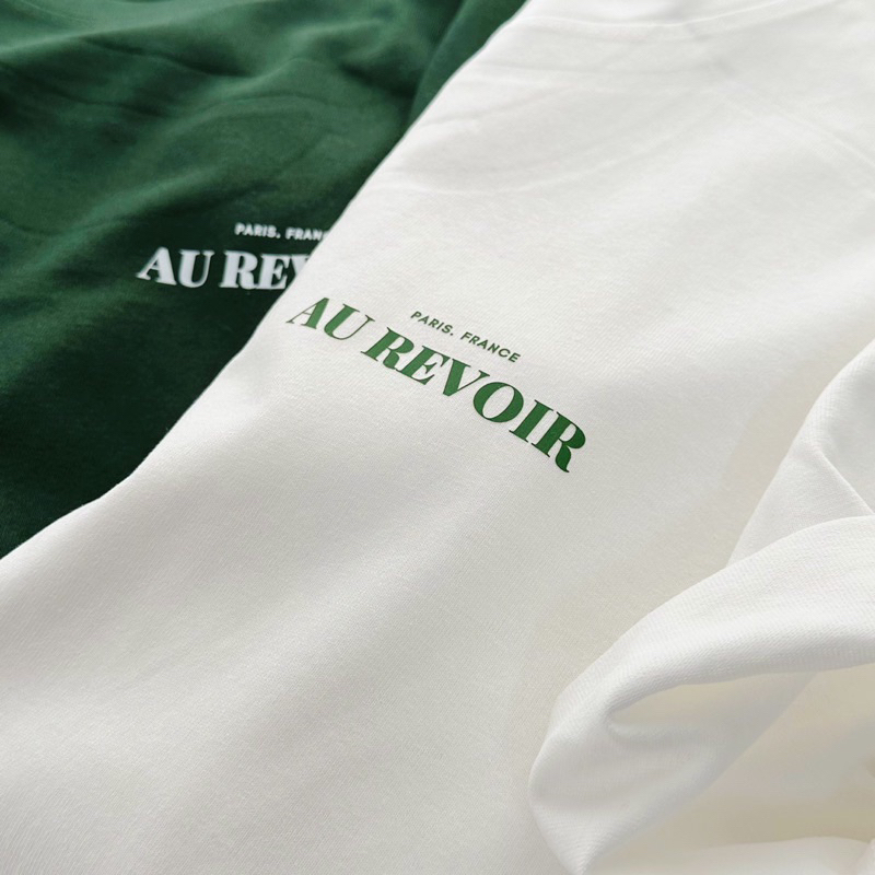 Áo thun nữ cotton in chữ Au revoir lá form rộng july shop dưới 60 kg