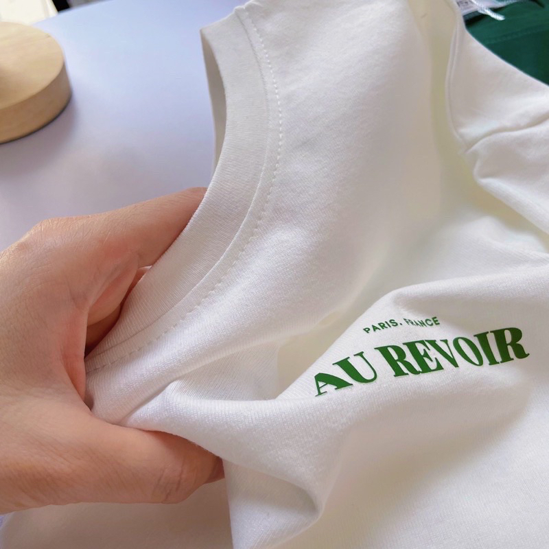 Áo thun nữ cotton in chữ Au revoir lá form rộng july shop dưới 60 kg