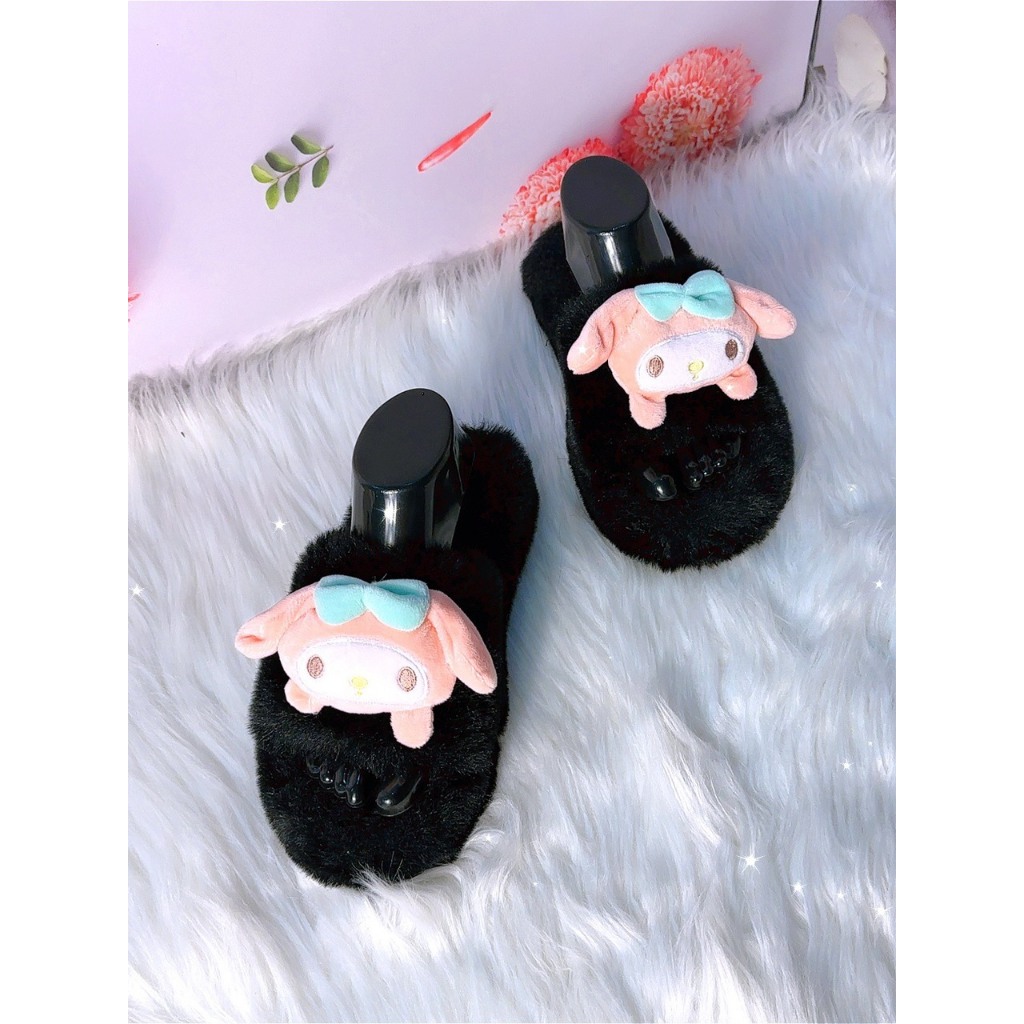 Dép nữ .dép lê .dép lông 1 quai gắn thỏ bông to