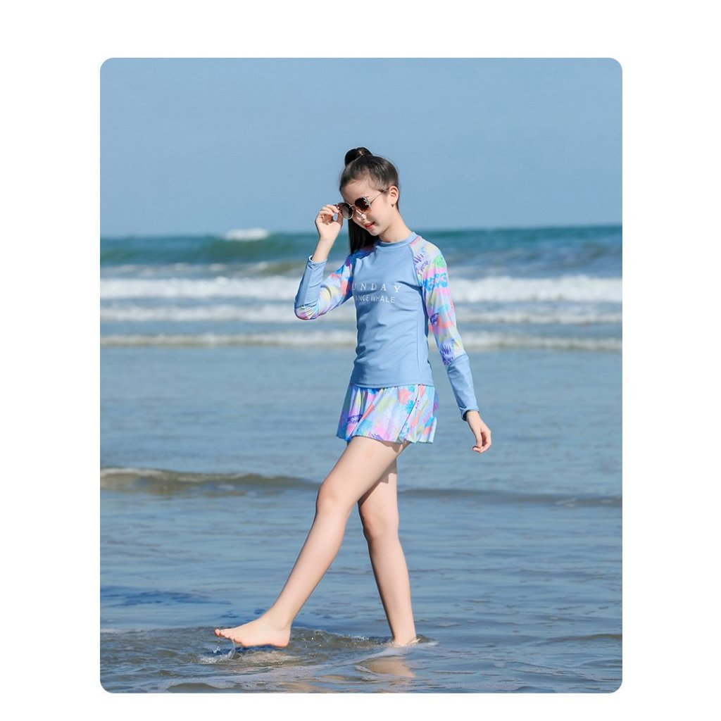 Đồ bơi bé gái dài tay SIZE ĐẠI chân váy kèm quần đùi kín đáo chống nắng Sunday 2204