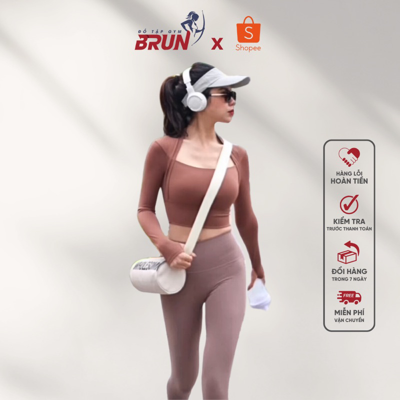 Áo croptop thể thao JULY dài tay - Sẵn đệm dày dặn - BRUN
