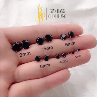 Bông tai BNP nụ chấm đá đen bạc ta , dễ đeo