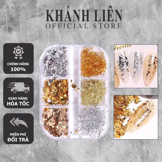 Set giấy nhún sợi 6 ô trang trí móng - set giấy bạc mỏng ẩn móng 6 kiểu màu thông dụng - giấy nhún sợi , nhún vụn