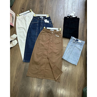 Chân váy midi gân xẻ trước ZR