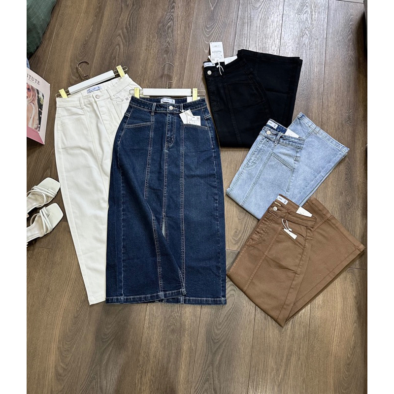 Chân váy midi gân xẻ trước ZR
