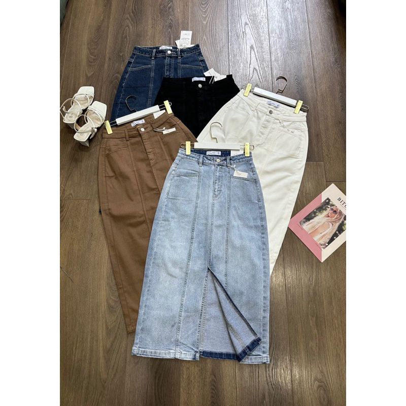 Chân váy midi gân xẻ trước ZR