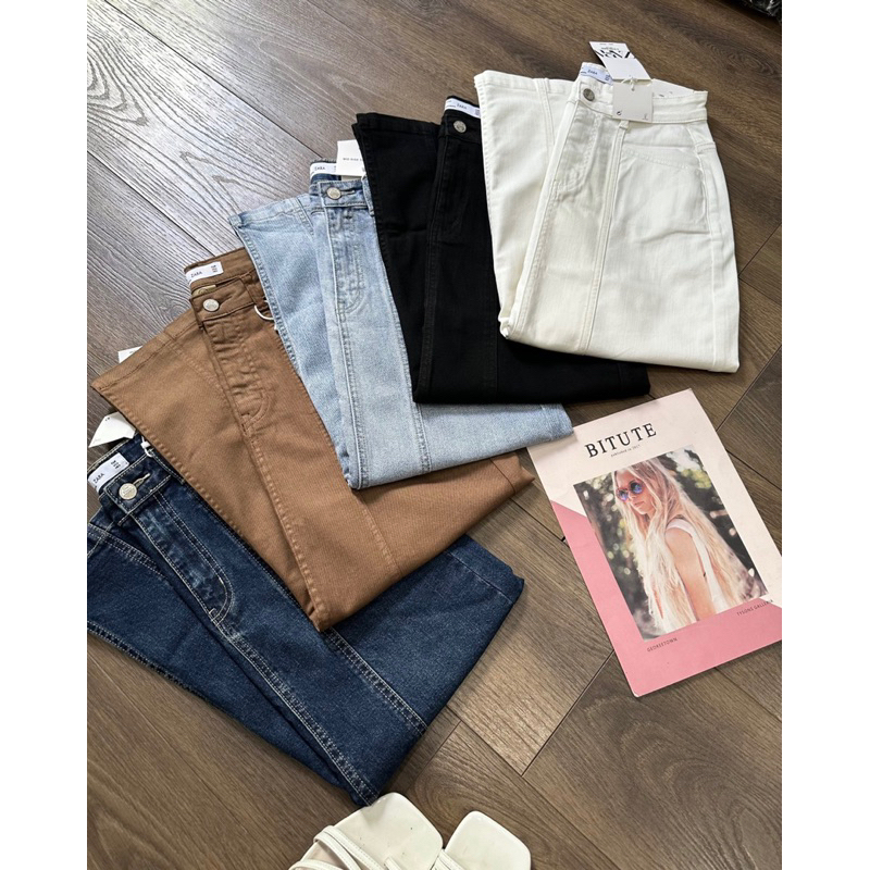Chân váy midi gân xẻ trước ZR