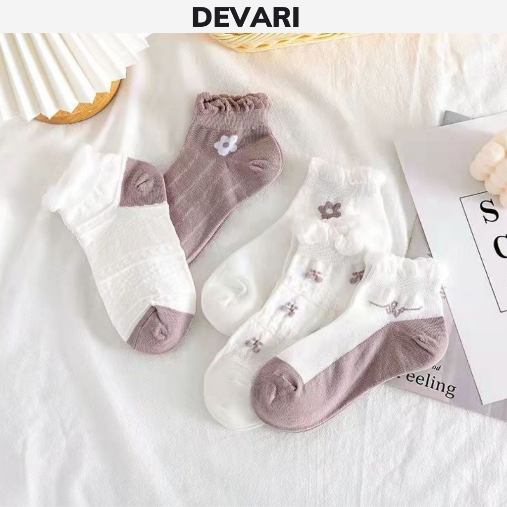 Combo 5 đôi tất nữ cổ ngắn họa tiết hoạt hình cute phong cách thời trang Nhật bản xinh xắn DEVARI T87