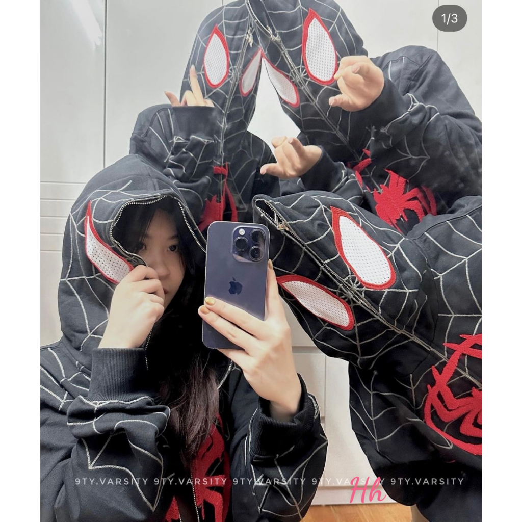 Áo Hoodie Hình Con Nhện Siêu Hot,Áo Hoodie Zip Form Rộng Nam Nữ