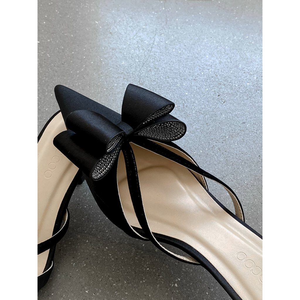 Giày Cao Gót Raffle Bow Pump Đen 4.5cm Thắt Nơ Thanh Lịch Phong Cách Sang Trọng