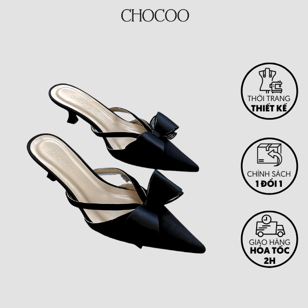 Giày Cao Gót Raffle Bow Pump Đen 4.5cm Thắt Nơ Thanh Lịch Phong Cách Sang Trọng