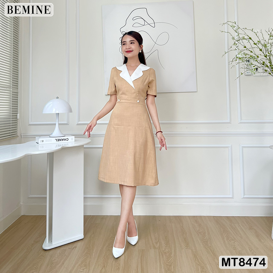 Đầm công sở cổ phối tùng A BEMINE MT8474