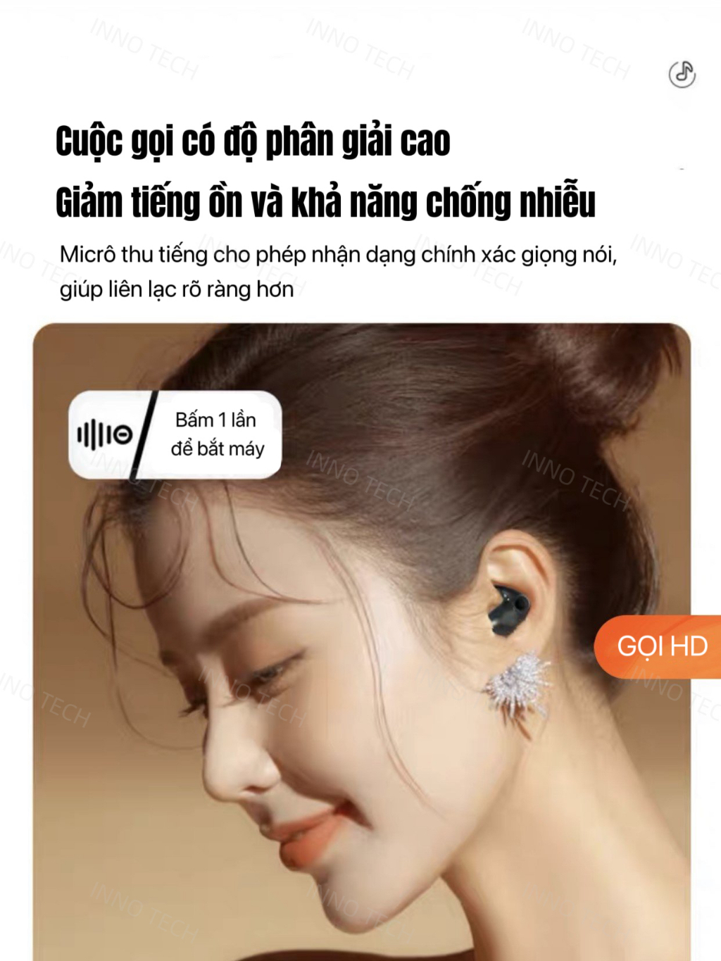 Tai Nghe Bluetooth Tai Nghe Nhét Tai Vô Hình Siêu Mỏng Không Để Lộ, Nghe Liên Tục 5 Tiếng, Công Nghệ IPX5 Chống Nước