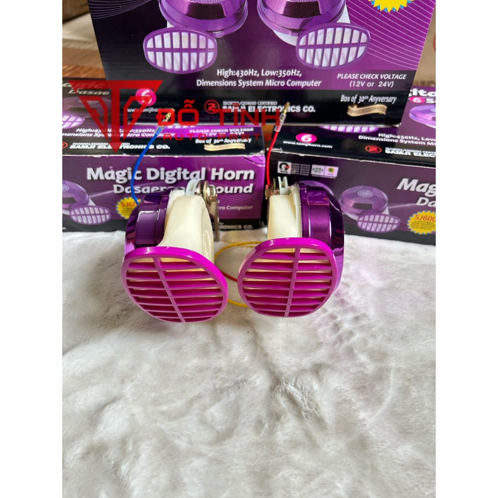 Bộ còi ngân ô tô Samji Hàn Quốc 6 tiếng.Còi ngân tím 12v 24v
