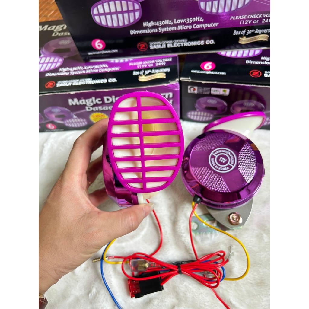 Bộ còi ngân ô tô Samji Hàn Quốc 6 tiếng.Còi ngân tím 12v 24v