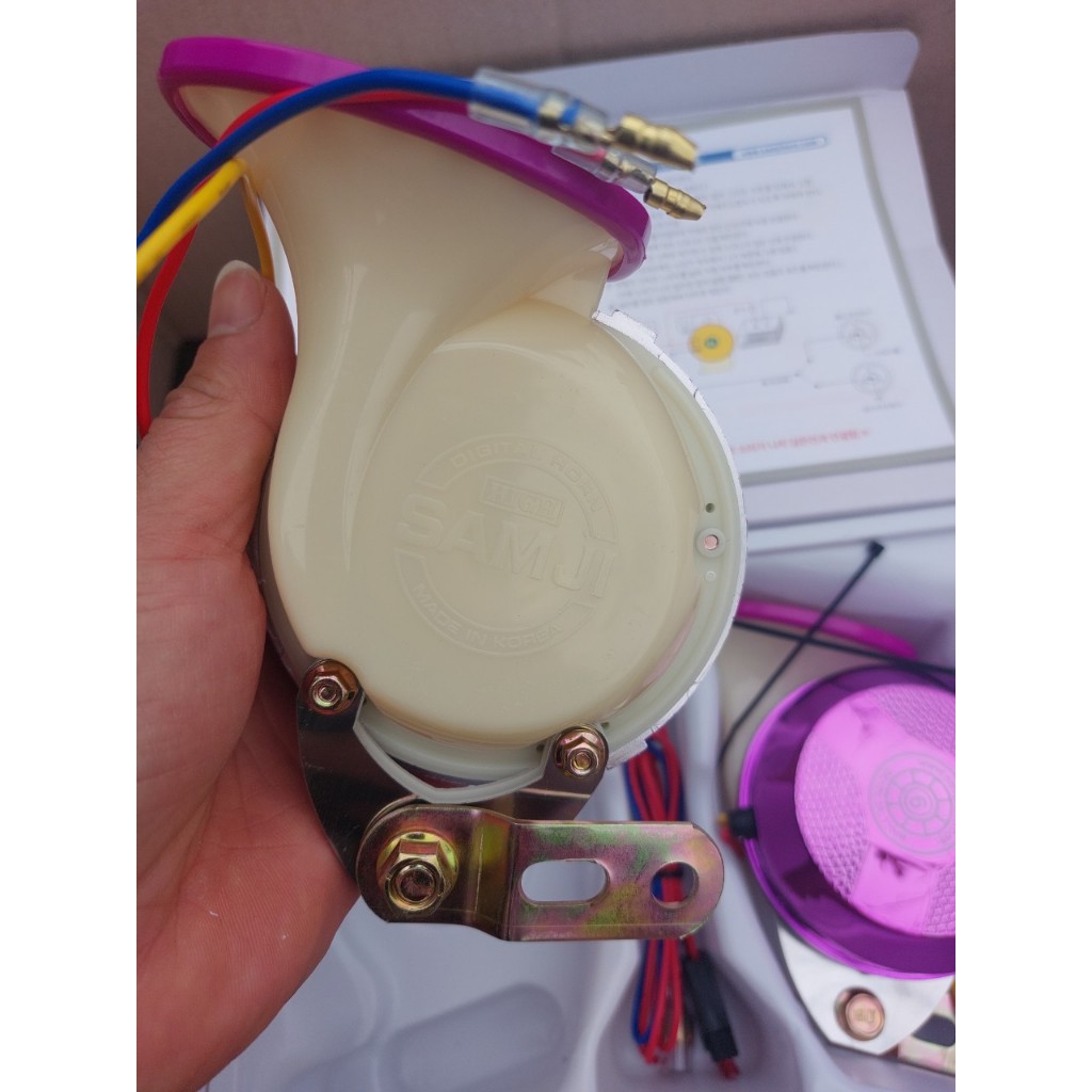 Bộ còi ngân ô tô Samji Hàn Quốc 6 tiếng.Còi ngân tím 12v 24v