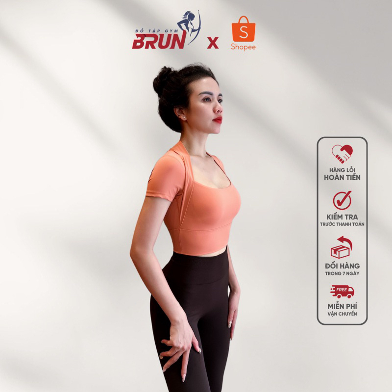 Áo croptop thể thao JULY cộc tay - Sẵn đệm dày dặn - BRUN