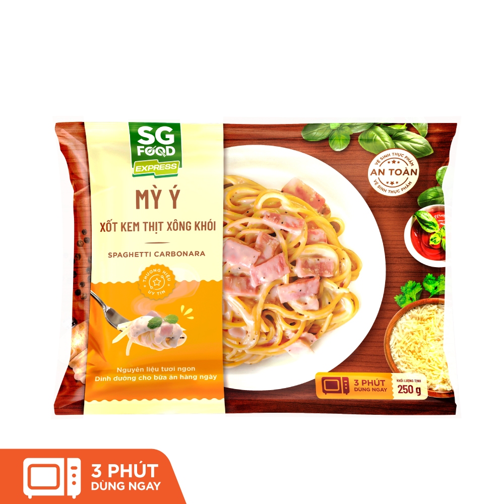 Combo 4 Mỳ Ý SG Food 250g mỳ ý xốt bò bằm, mỳ ý xúc xích, mỳ ý xốt kem thịt xông khói, mỳ ý xốt kem cá hồi