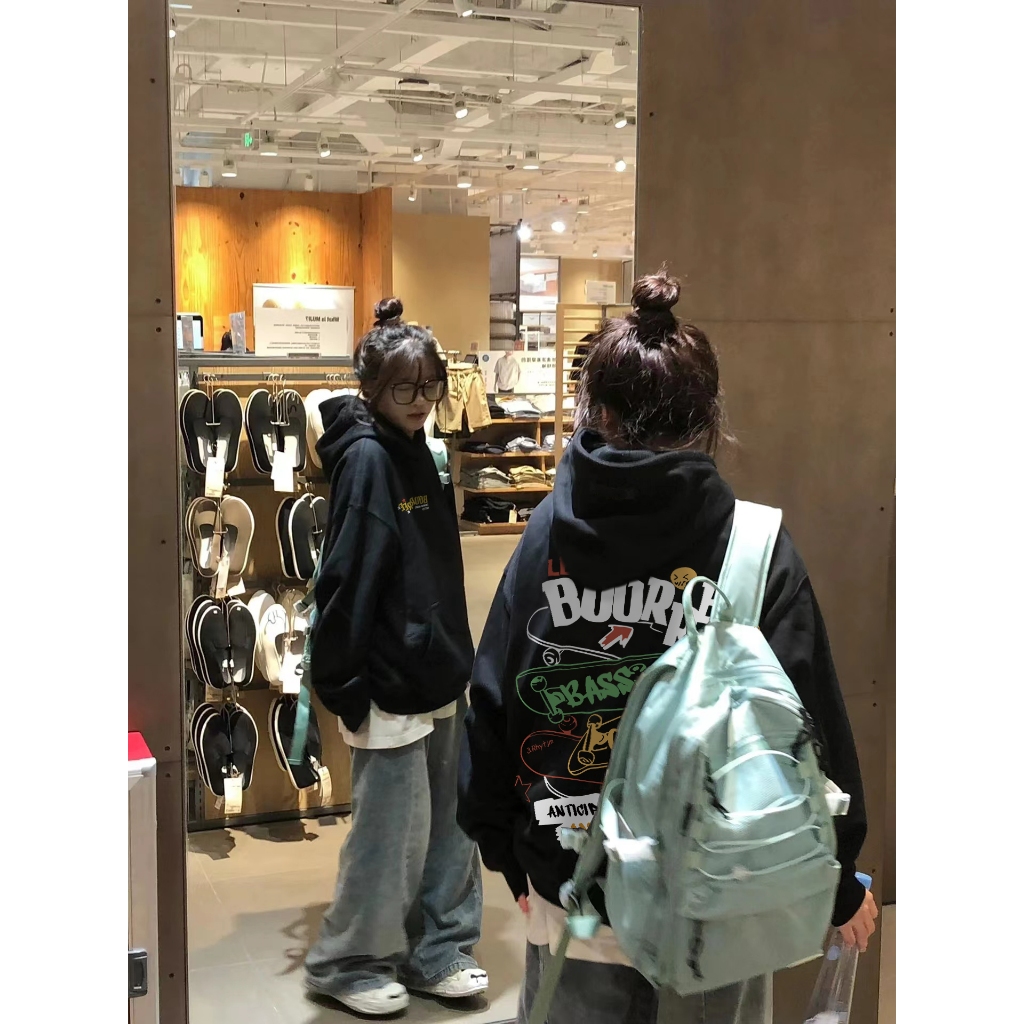 Áo nỉ nữ Đen có mũ bigsize Y0469 Hoodie unisex local brand ngầu vintage bản in vui vẻ CLOT