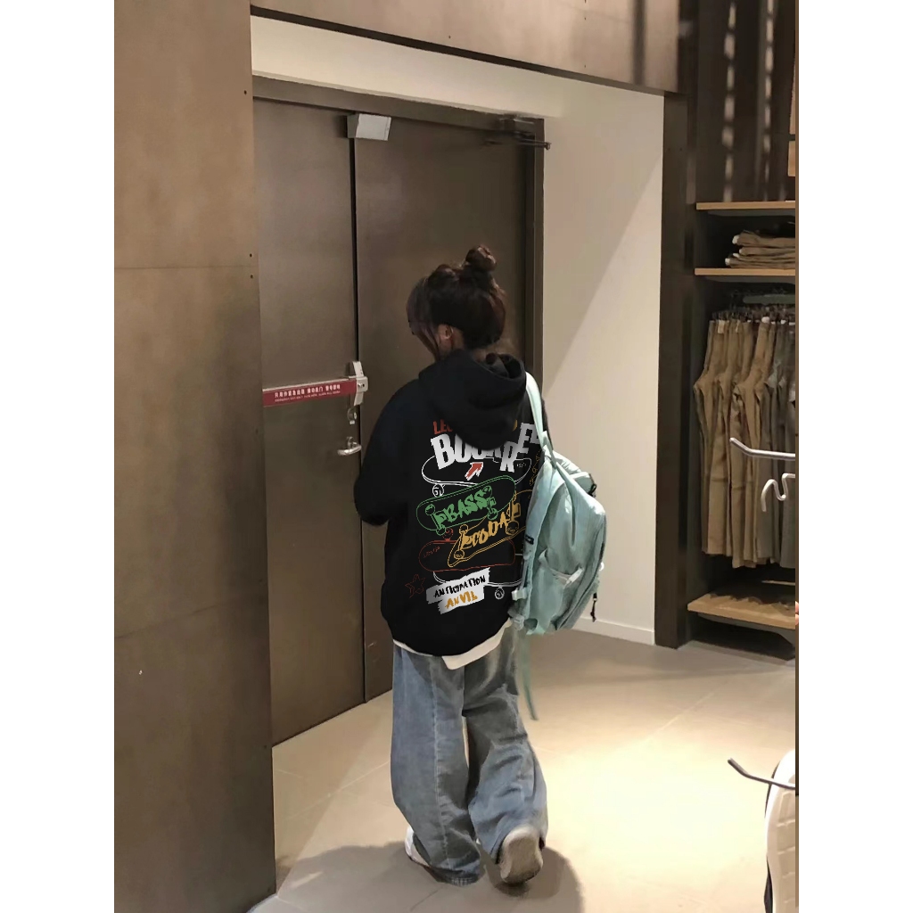 Áo nỉ nữ Đen có mũ bigsize Y0469 Hoodie unisex local brand ngầu vintage bản in vui vẻ CLOT