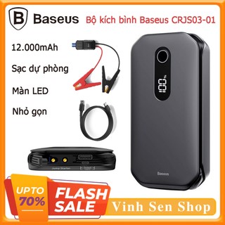 Bộ kích bình ô tô Baseus CRJS03-01, 12000mAh kiêm sạc dự phòng, khởi động xe nhanh chóng và an toàn