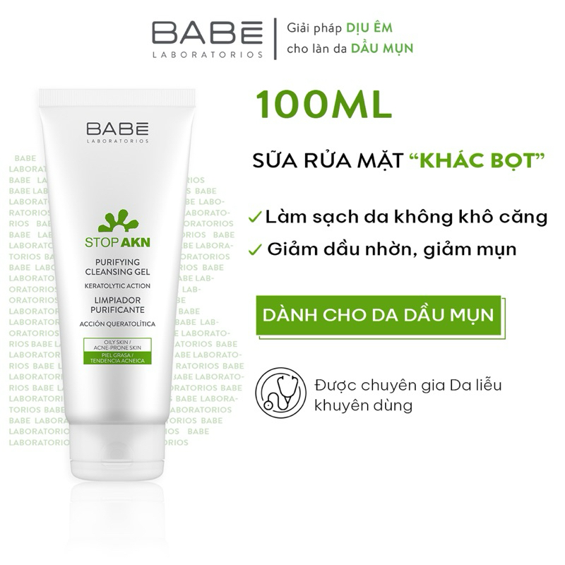 SỮA RỬA MẶT GIẢM MỤN, KIỀM DẦU, GIẢM V.IÊM BABE STOP AKN CLEASING GEL - BS DIỄM HƯƠNG