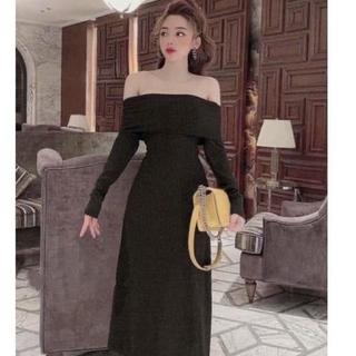 Đầm 90130, đầm ôm bẹt vai tay dài