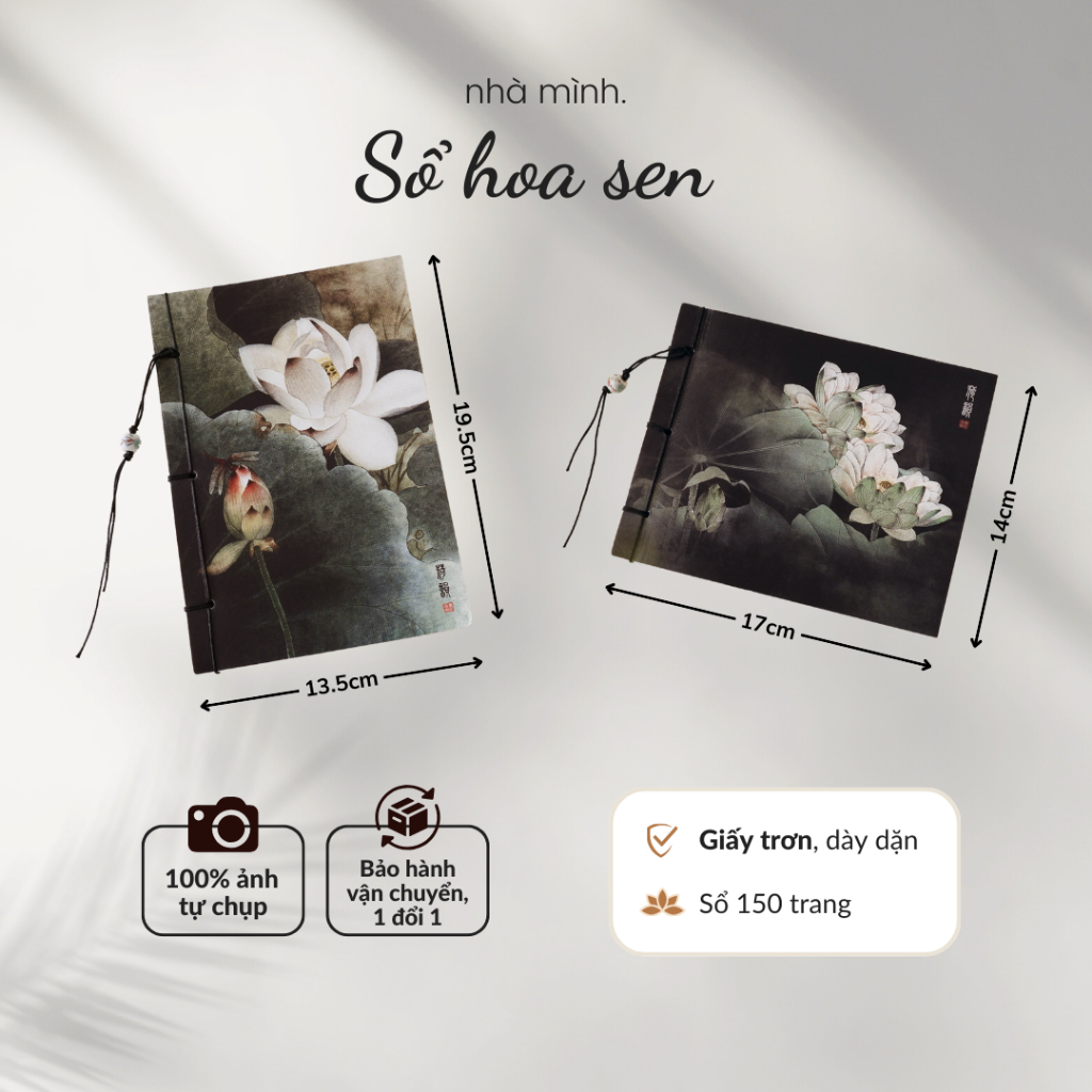 Sổ Tay Hoa Sen Ghi Chép 150 Trang Giấy Trơn Dày Dặn, Sổ Chép Kinh Hoạ Tiết Hoa Sen Nhà Mình