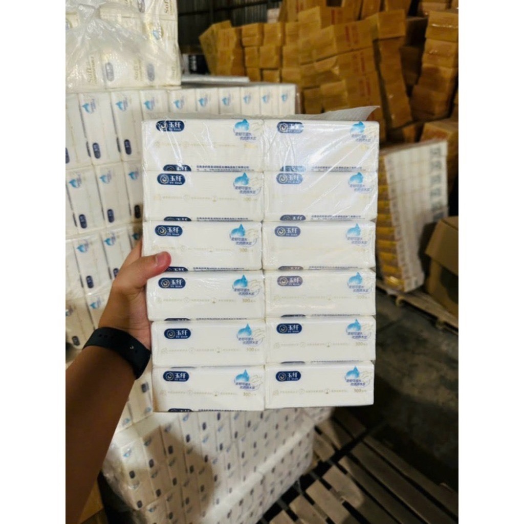 Thùng 12 Gói Giấy Ăn SOFT Gói 300 Tờ, Hàng 4 Lớp Siêu Dai Siêu Mịn