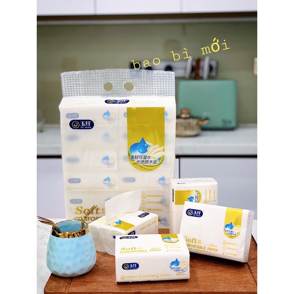 Thùng 12 Gói Giấy Ăn SOFT Gói 300 Tờ, Hàng 4 Lớp Siêu Dai Siêu Mịn