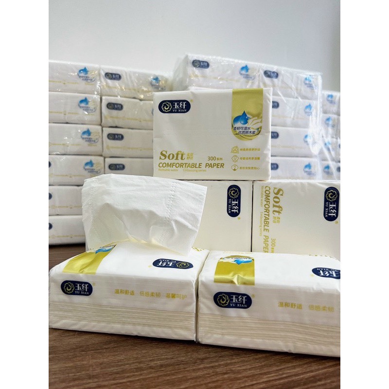 Thùng 12 Gói Giấy Ăn SOFT Gói 300 Tờ, Hàng 4 Lớp Siêu Dai Siêu Mịn