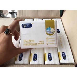 Thùng 12 Gói Giấy Ăn SOFT Gói 300 Tờ, Hàng 4 Lớp Siêu Dai Siêu Mịn